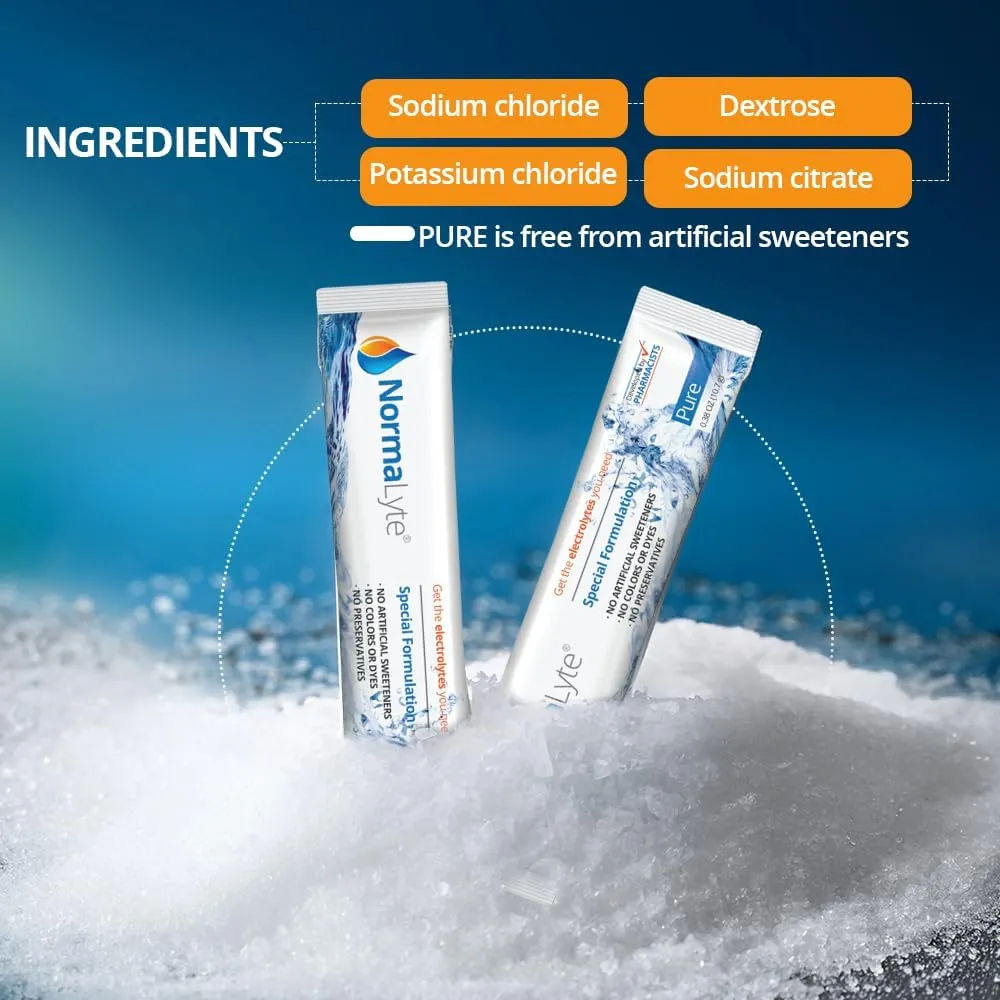 NormaLyte Oral Rehydration Salts- Helps Dietary Management of POTS Syndrome Symptoms-1 Pouches - 30 Sticks (Yields 500mL per Pack)-Pure| Energy Supplements, Potassium Supplement, Dehydration Recovery