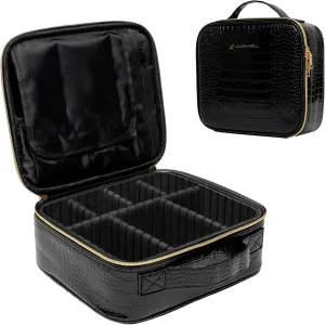 (Not Made In China) 2 Pack, Makeup Bag Travel Case, Train Case for Cosmetics, Portable Beauty Organizer, Cosmetic Storage Bag With Adjustable Dividers For Make Up and Brushes (Croco, Small)