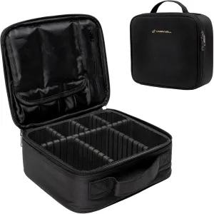 (Not Made In China) Makeup Train Case, Cosmetic Organizer Bag, Travel Make Up Storage With Adjustable Dividers For Cosmetics, Jewelry, Fragrance, Nail Polish and Brushes (1, Black, Small)