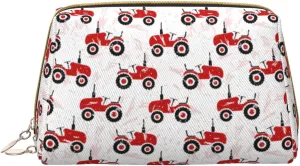 Novastar Large Travel Makeup Bag - Red Wheeled Tractors Pvc Leather Cosmetic Bags for Women with Zipper, Portable Makeup Pouch Skincare Bag Toiletry Bag for Women