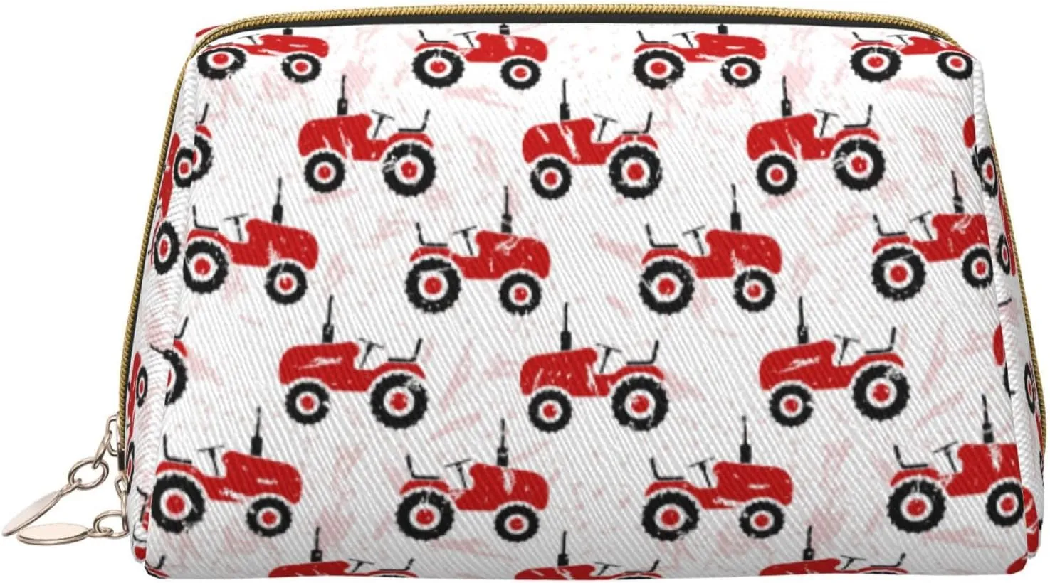 Novastar Large Travel Makeup Bag - Red Wheeled Tractors Pvc Leather Cosmetic Bags for Women with Zipper, Portable Makeup Pouch Skincare Bag Toiletry Bag for Women