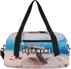 Ocean Animal Sea Turtles Personalized Kids Duffel Bag for Girls Boys, Sea Turtles Debris Custom Name Overnight Small Duffel Bag Carry On Weekend Sports Travel Bag for School Practice Gymnastics Ballet