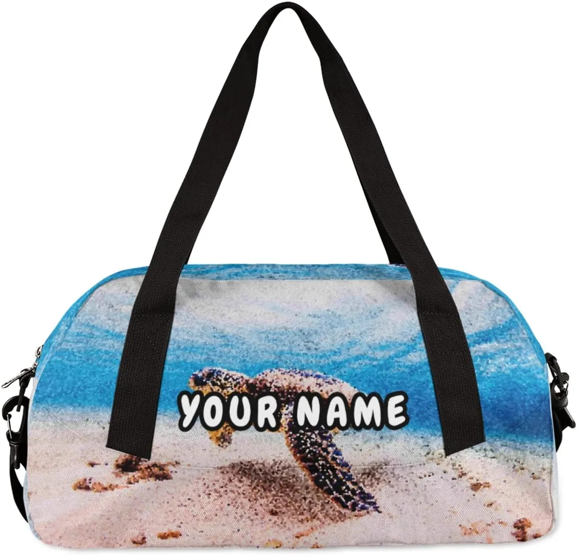 Ocean Animal Sea Turtles Personalized Kids Duffel Bag for Girls Boys, Sea Turtles Debris Custom Name Overnight Small Duffel Bag Carry On Weekend Sports Travel Bag for School Practice Gymnastics Ballet