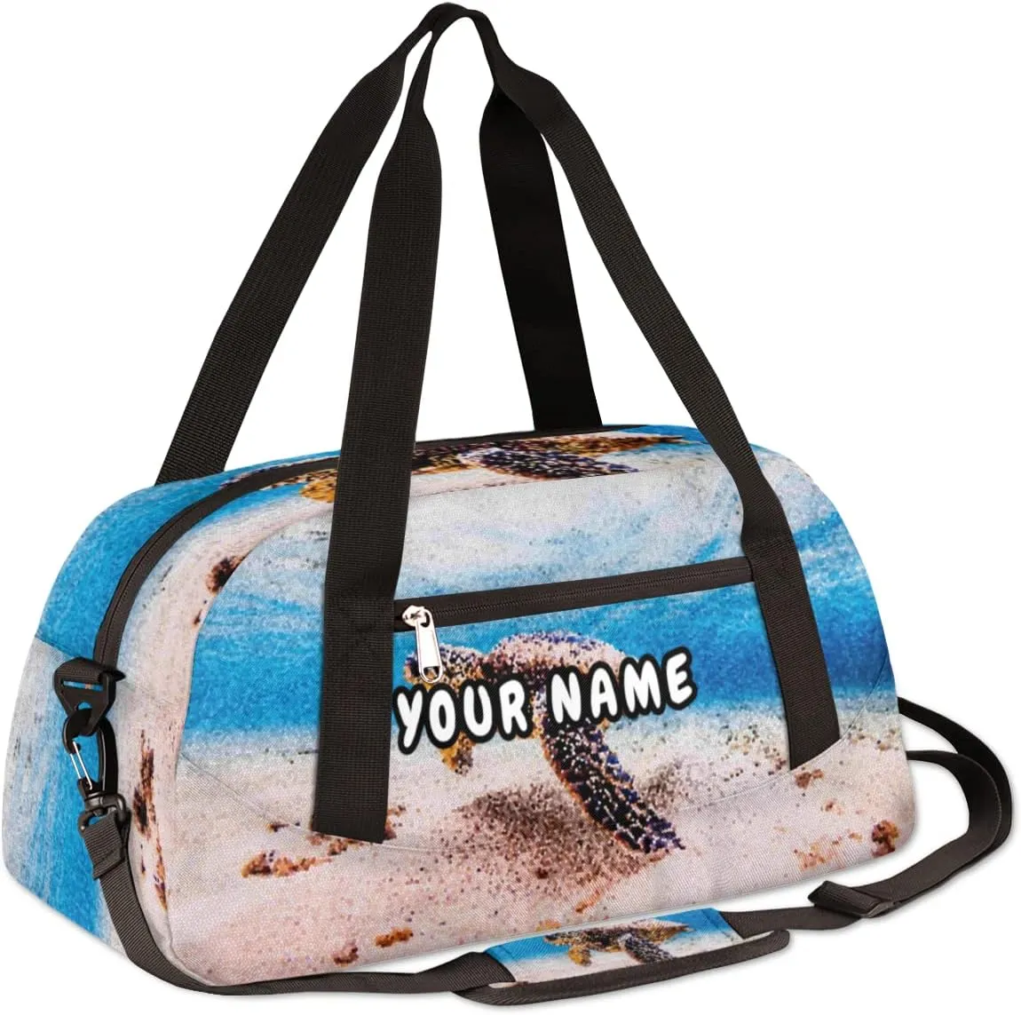 Ocean Animal Sea Turtles Personalized Kids Duffel Bag for Girls Boys, Sea Turtles Debris Custom Name Overnight Small Duffel Bag Carry On Weekend Sports Travel Bag for School Practice Gymnastics Ballet