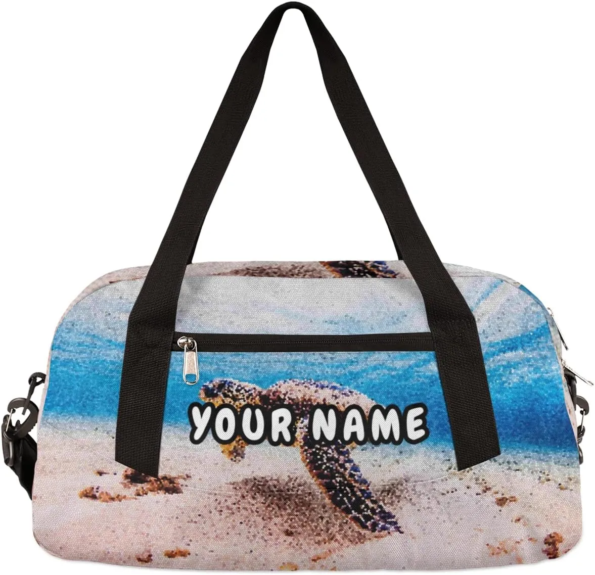 Ocean Animal Sea Turtles Personalized Kids Duffel Bag for Girls Boys, Sea Turtles Debris Custom Name Overnight Small Duffel Bag Carry On Weekend Sports Travel Bag for School Practice Gymnastics Ballet