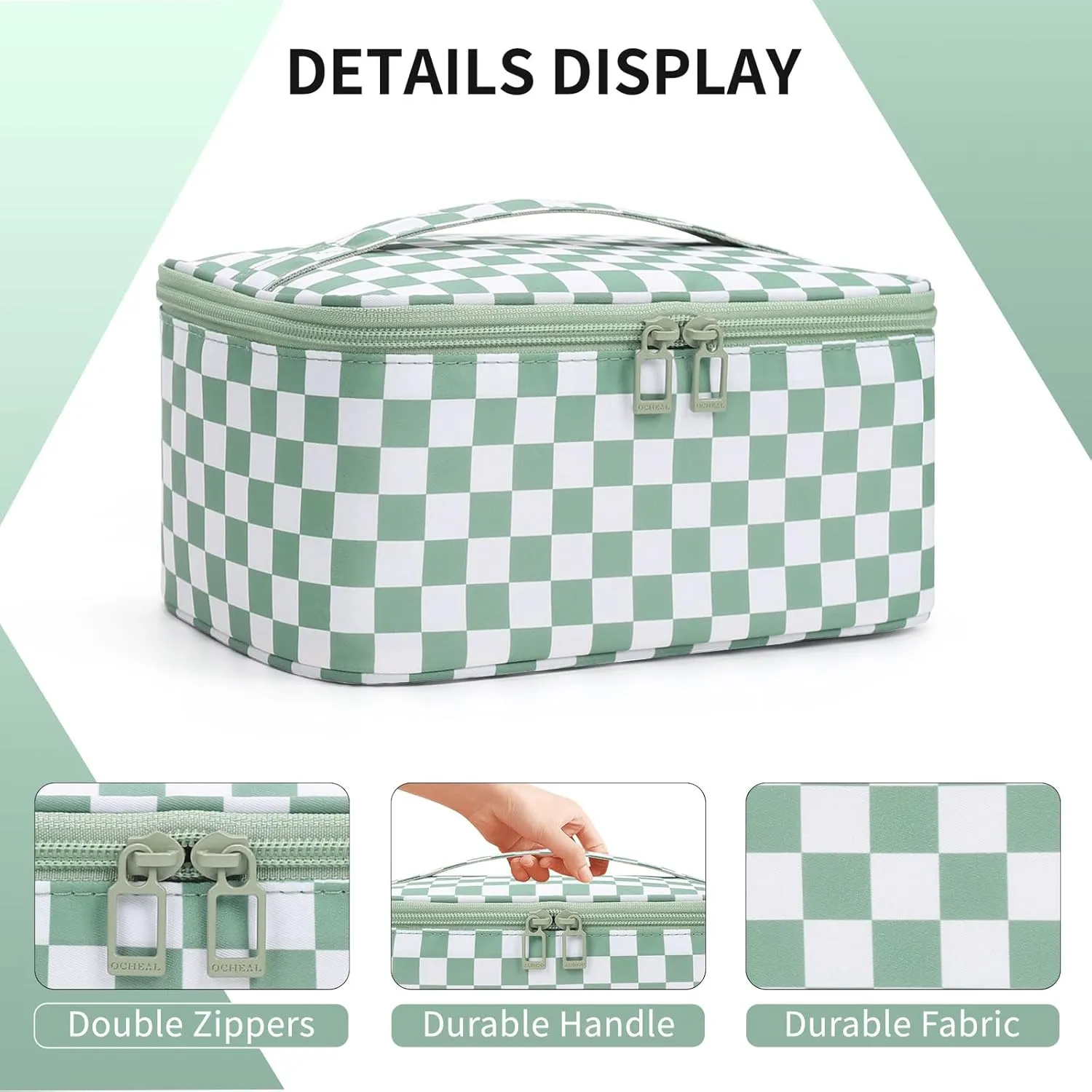 OCHEAL Makeup Bag for Women - Travel Cosmetic Organizer with Brush Slot & Divider, Large Capacity Toiletry Bag for Girls, Travel Makeup Case for everyday Make up Accessories -Green Plaid