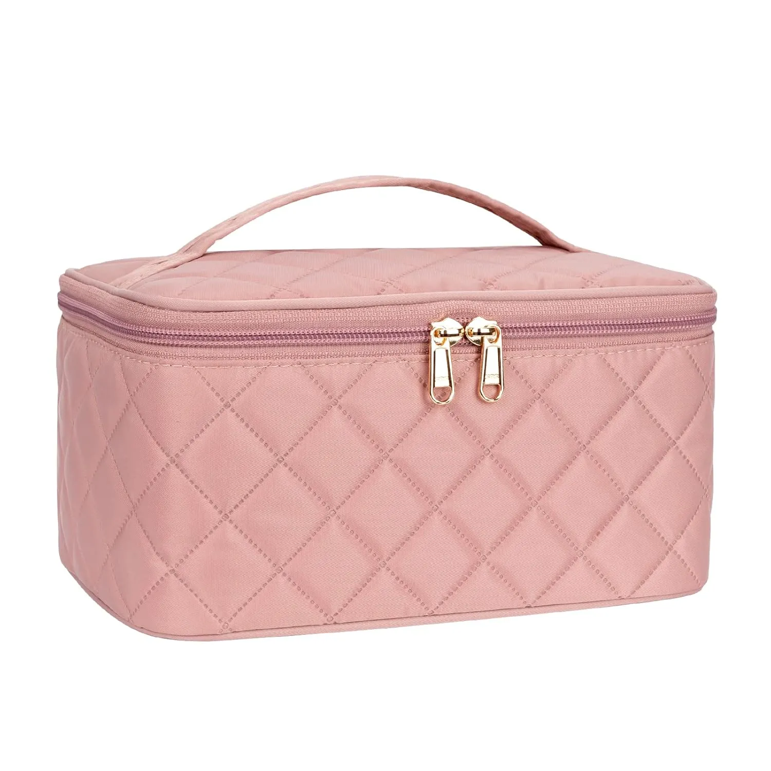 OCHEAL Makeup Bag, Portable Cosmetic Bag, Large Capacity Travel Case Organizer, Pink Makeup Bags For Women Toiletry Bag for Girls Traveling With Handle and Divider-Pink