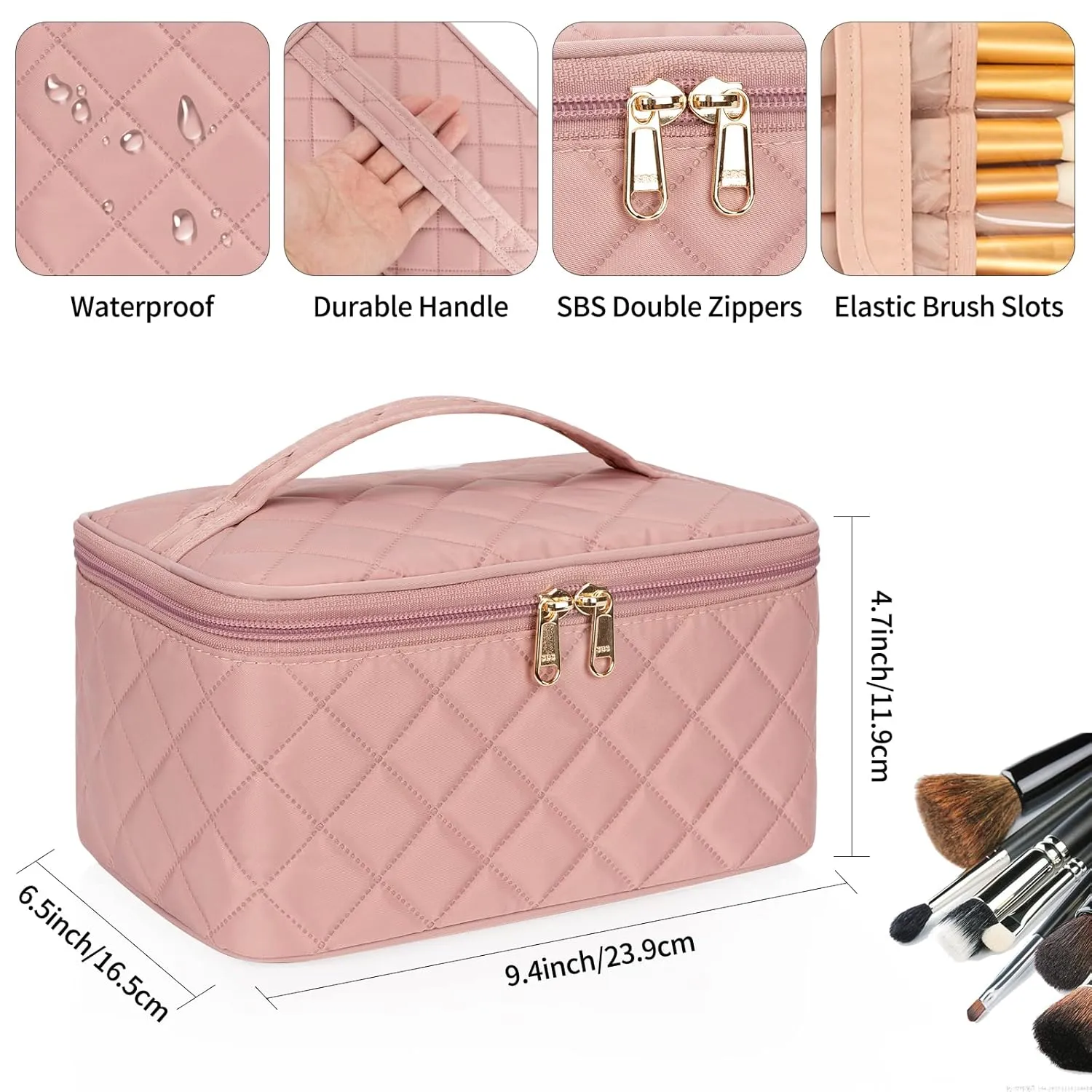 OCHEAL Makeup Bag, Portable Cosmetic Bag, Large Capacity Travel Case Organizer, Pink Makeup Bags For Women Toiletry Bag for Girls Traveling With Handle and Divider-Pink