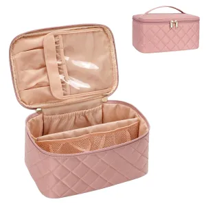 OCHEAL Makeup Bag, Portable Cosmetic Bag, Large Capacity Travel Case Organizer, Pink Makeup Bags For Women Toiletry Bag for Girls Traveling With Handle and Divider-Pink