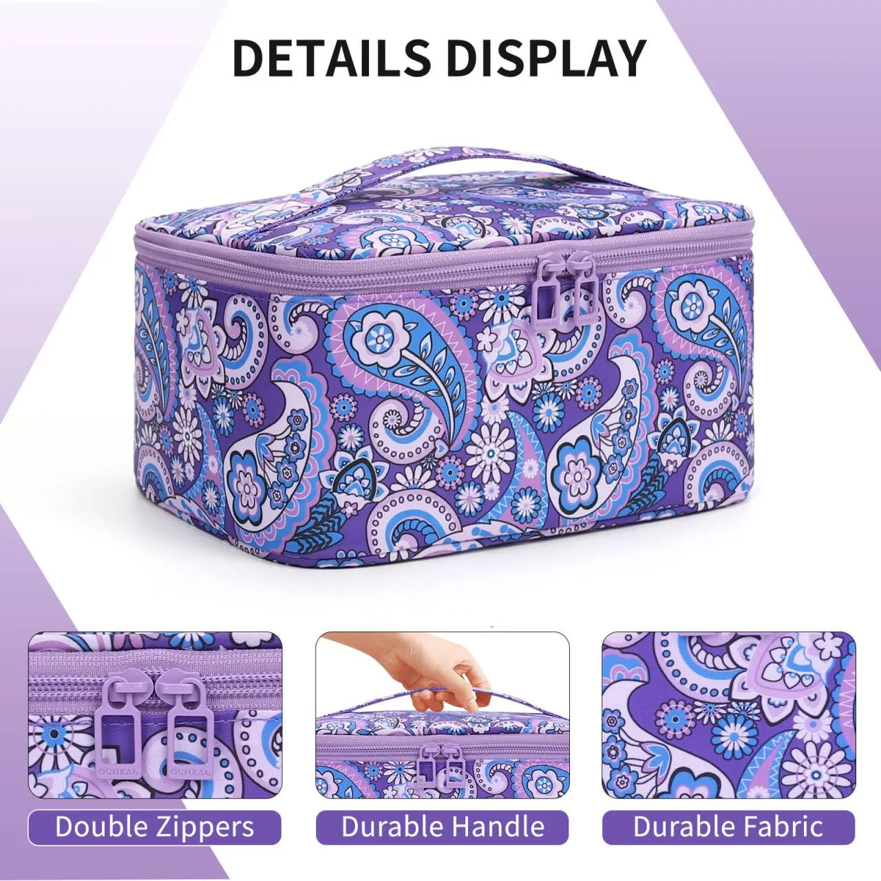 OCHEAL Makeup Bag - Portable Large Capacity Travel Cosmetic Case for Women with Handle and Divider Toiletry Organizer for Girls on the Go -Purple