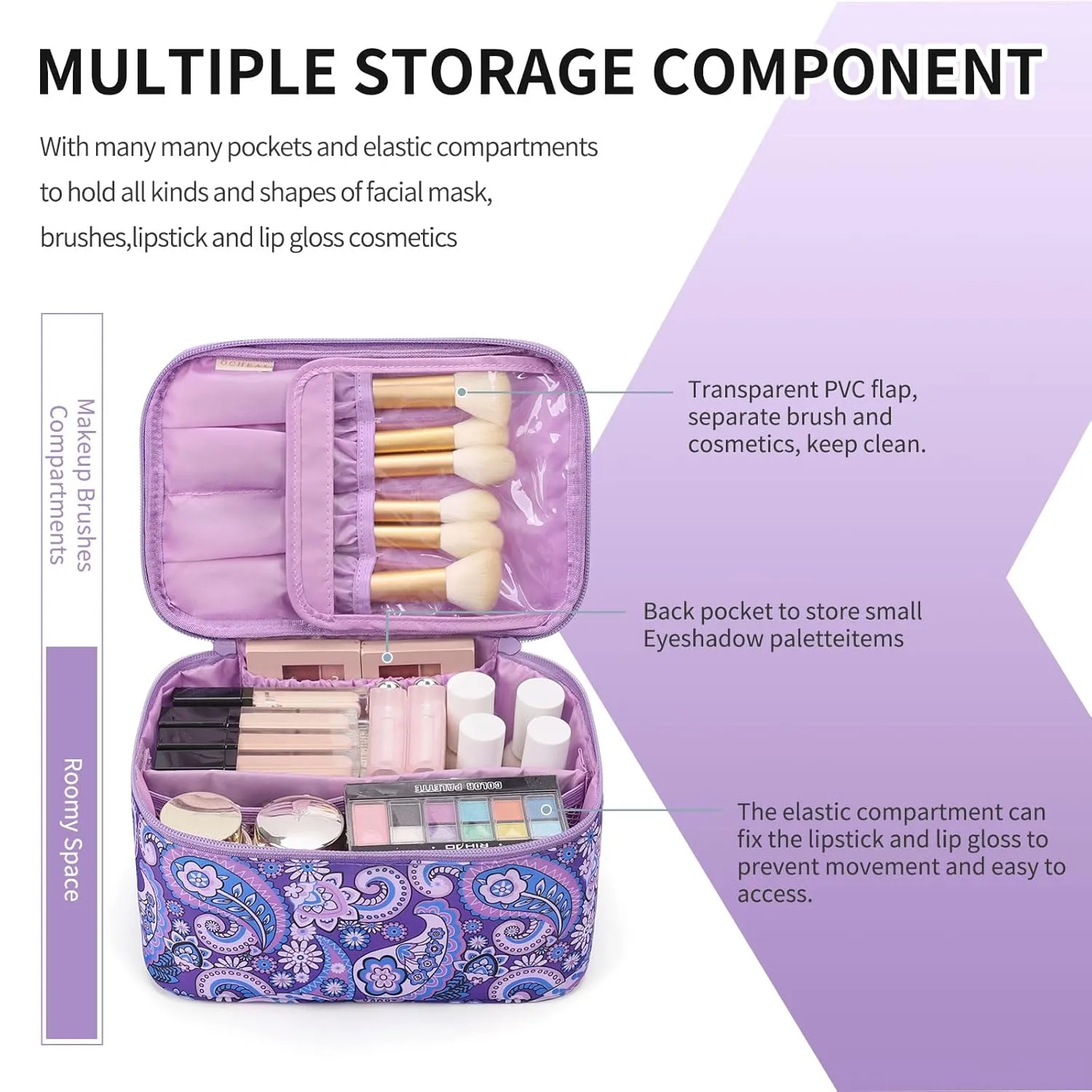OCHEAL Makeup Bag - Portable Large Capacity Travel Cosmetic Case for Women with Handle and Divider Toiletry Organizer for Girls on the Go -Purple