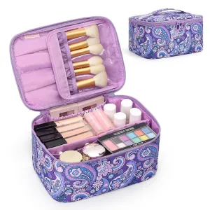 OCHEAL Makeup Bag - Portable Large Capacity Travel Cosmetic Case for Women with Handle and Divider Toiletry Organizer for Girls on the Go -Purple