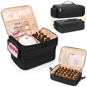 OCHEAL Nail Polish Organizer, Holds Nail Lamp and 45-75  Bottles 2-in-1 Nail Polish Storage Case,Detachable Nail Techs Gel Kit Supplies Carring Bag for Manicurist Tools 45-Slot Nail Holder-Black