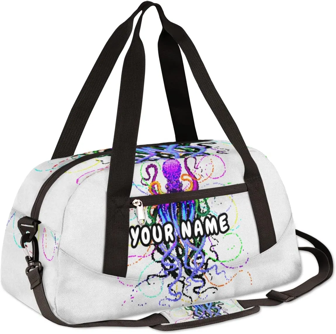 Octopus Personalized Kids Duffel Bag for Girls Boys, Octopus Debris Custom Name Dance Bag Overnight Small Duffel Bag Carry On Weekend Sports Travel Bag for School Practice Gymnastics Ballet
