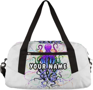 Octopus Personalized Kids Duffel Bag for Girls Boys, Octopus Debris Custom Name Dance Bag Overnight Small Duffel Bag Carry On Weekend Sports Travel Bag for School Practice Gymnastics Ballet