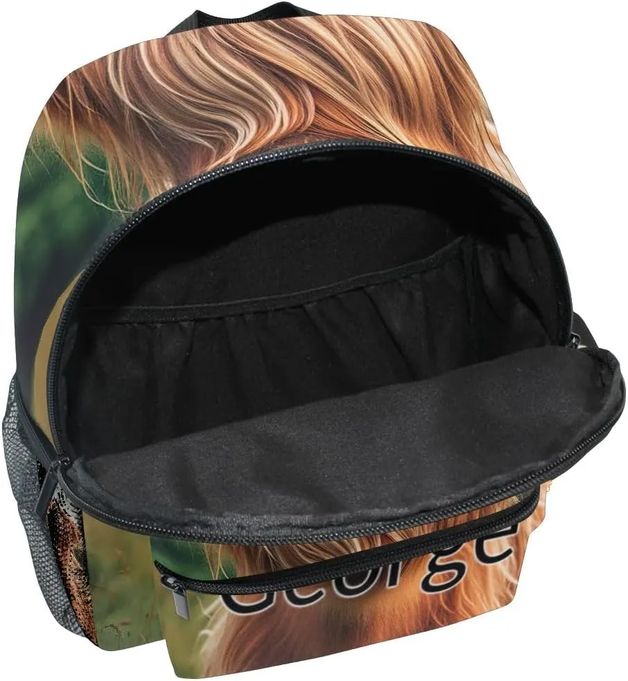 ODAWA Custom Initial and Name on Kids Backpack for Preschool Cute Highland Cattle with Horn Kids Travel Bag