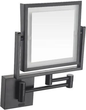 OGRAFF Smart Sensor LED Lighted Makeup Mirror, Square Wall Mounted Double Sided 1X/3X Magnifying Mirror Rotation Extension Bathroom Mirror,Black,Plug in (Color : Black, Size : Plug in)