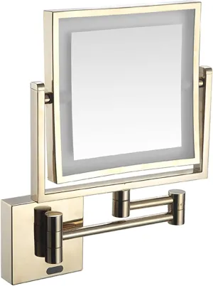 OGRAFF Smart Sensor LED Lighted Makeup Mirror, Square Wall Mounted Double Sided 1X/3X Magnifying Mirror Rotation Extension Bathroom Mirror,Black,Plug in (Color : Gold, Size : Hardwired)