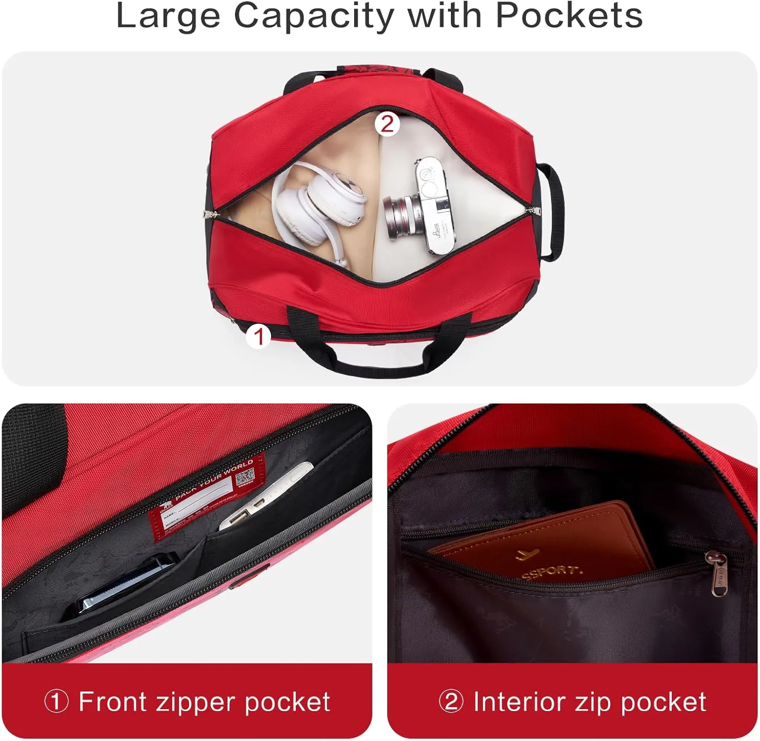 OIWAS Small Rolling Duffle Bag with Wheels Travel 22 inch Carry On Luggage Tote Unisex-Adult Short Term Trips Expandable 50L to 60L