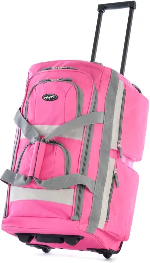 Olympia U.S.A. 22 inch Carry On 8 Pockets Wheeled Rolling Duffel Bag Water Resistant Luggage Lightweight Travel Suitcase with Retractable Handle