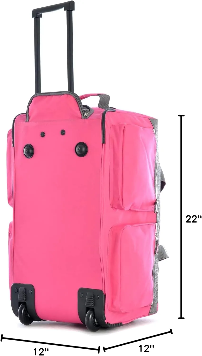 Olympia U.S.A. 22 inch Carry On 8 Pockets Wheeled Rolling Duffel Bag Water Resistant Luggage Lightweight Travel Suitcase with Retractable Handle