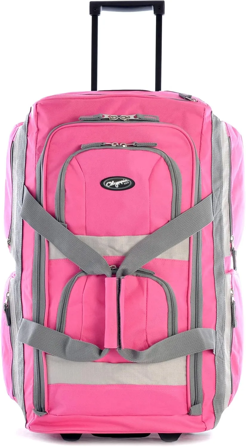 Olympia U.S.A. 22 inch Carry On 8 Pockets Wheeled Rolling Duffel Bag Water Resistant Luggage Lightweight Travel Suitcase with Retractable Handle