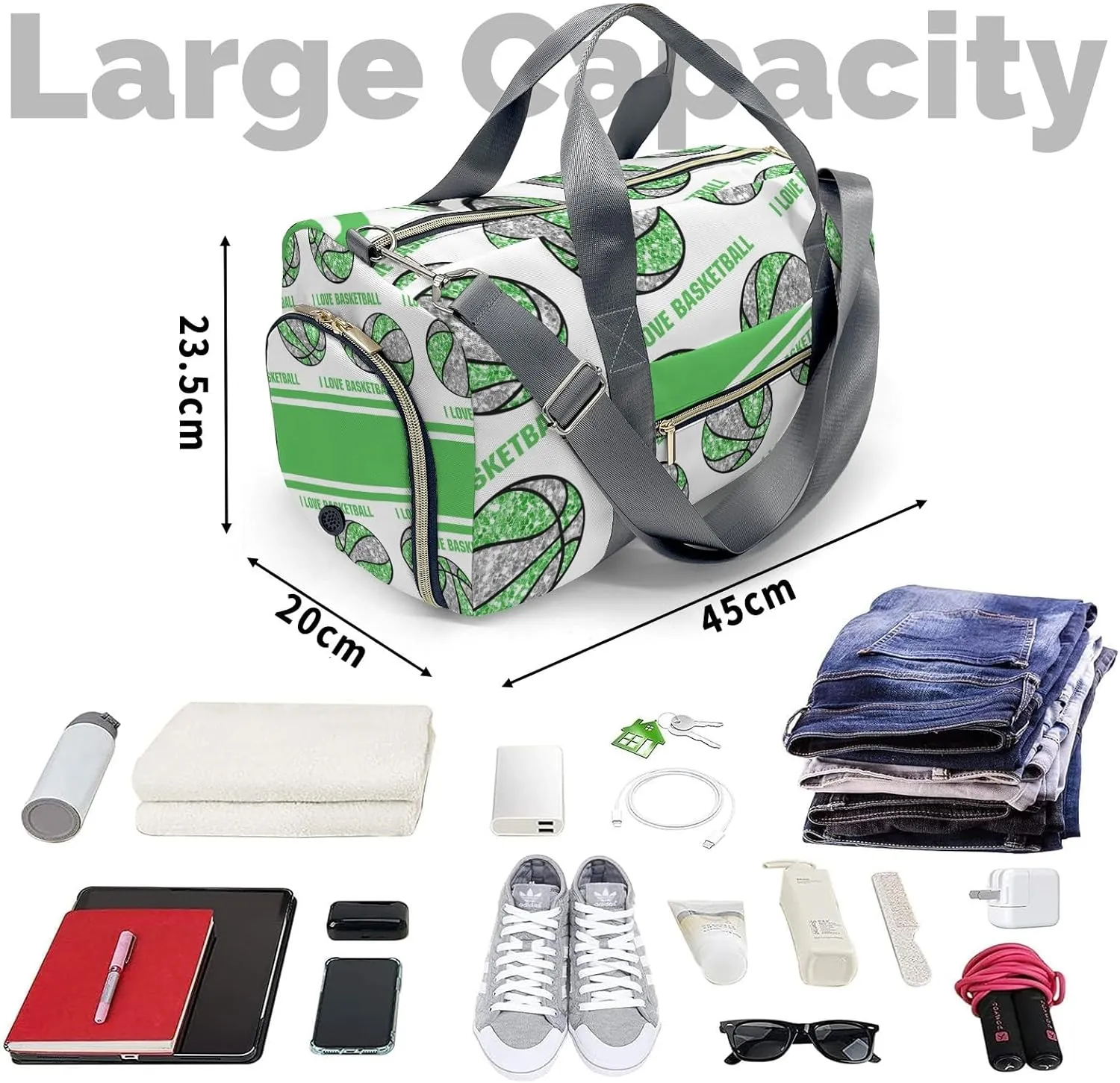 Onion Glitter Sport Basketball Gym Bag for Women, Travel Duffle Bag Carry On Weekender Bag with Shoe Compartment