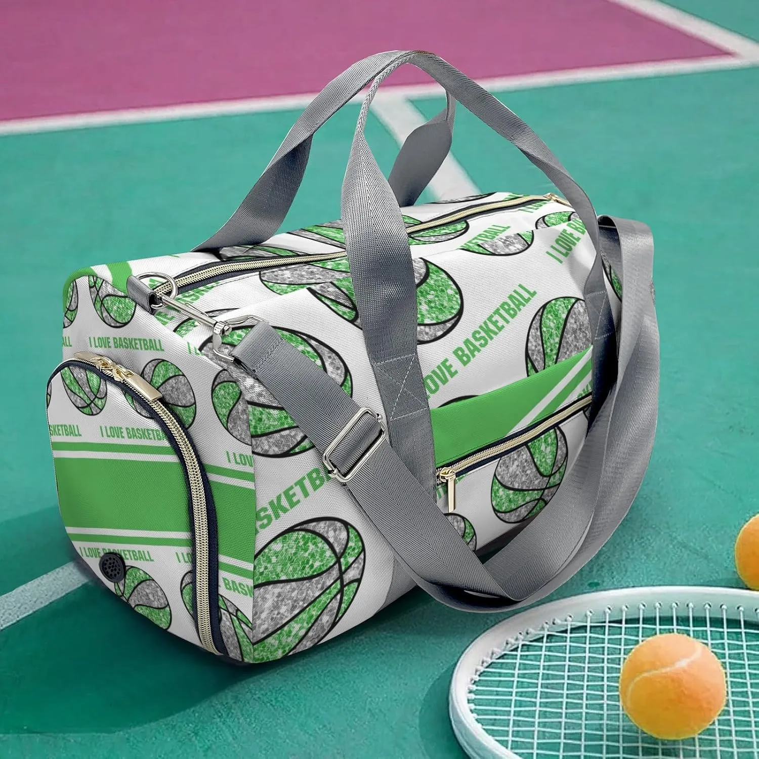 Onion Glitter Sport Basketball Gym Bag for Women, Travel Duffle Bag Carry On Weekender Bag with Shoe Compartment