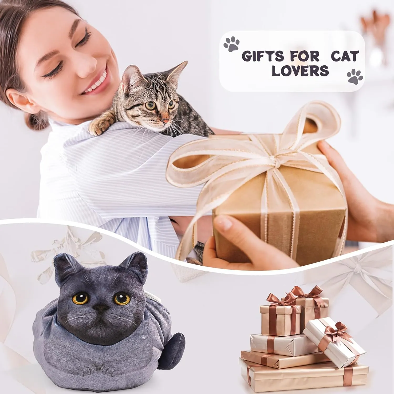 Openhaha Drawstring Makeup Organizer, Travel Cosmetic Pouch - Cat Gift for Women, Lay Flat Makeup Bag Gifts for Cat Lovers