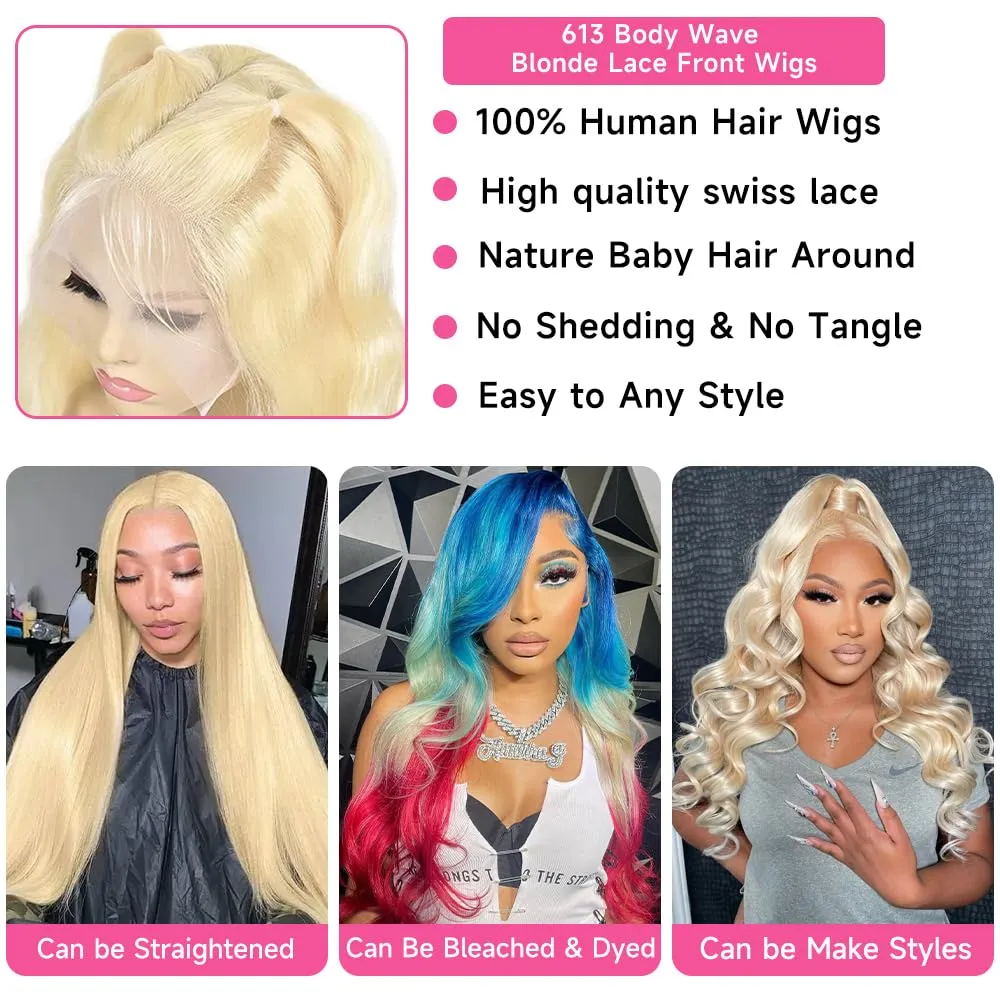 Otinid 30 Inch 613 13x6 Lace Front Wig Human Hair 200 Density Blonde Wig Human Hair Blonde Body Wave Lace Front Wigs Human Hair Pre Plucked 613 HD Lace Frontal 13x6