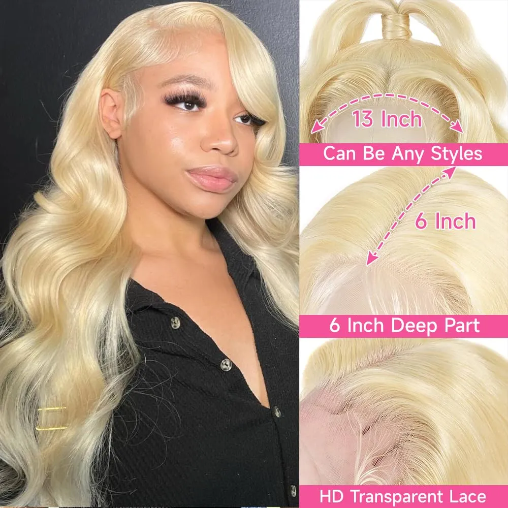 Otinid 30 Inch 613 13x6 Lace Front Wig Human Hair 200 Density Blonde Wig Human Hair Blonde Body Wave Lace Front Wigs Human Hair Pre Plucked 613 HD Lace Frontal 13x6