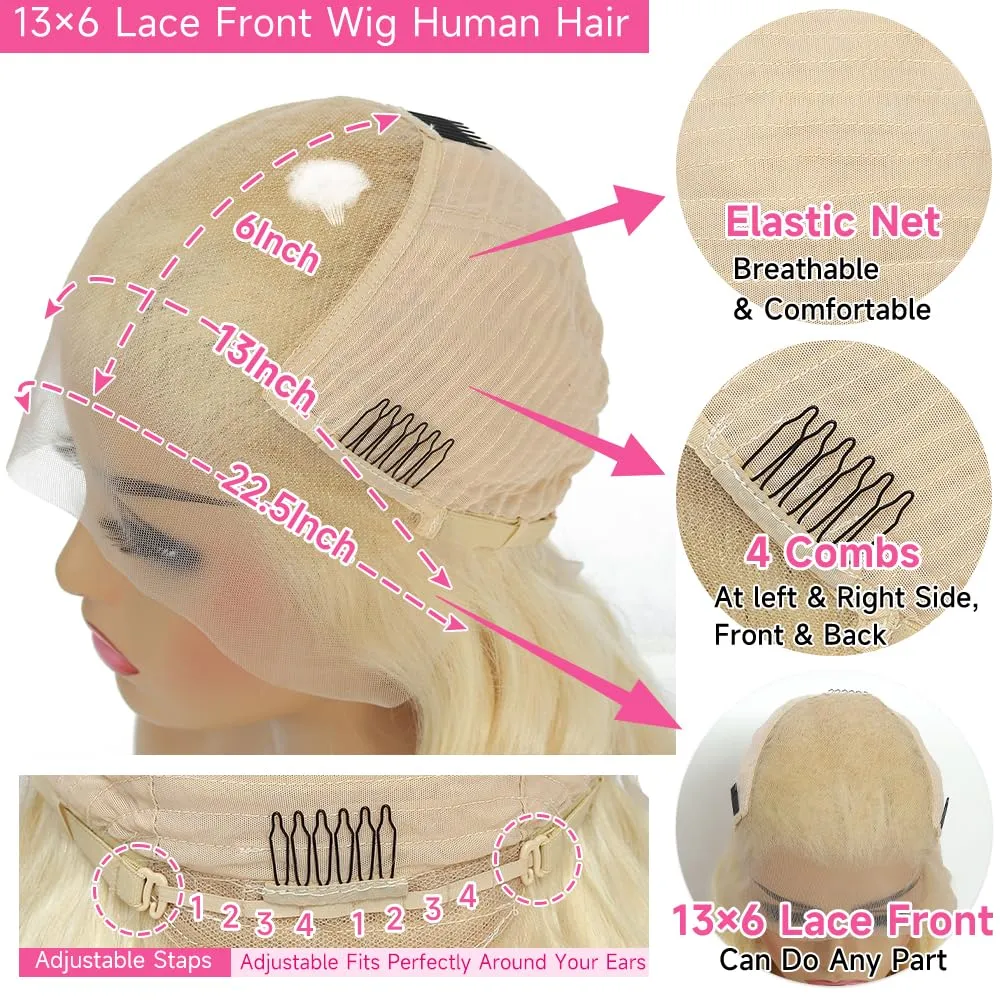 Otinid 30 Inch 613 13x6 Lace Front Wig Human Hair 200 Density Blonde Wig Human Hair Blonde Body Wave Lace Front Wigs Human Hair Pre Plucked 613 HD Lace Frontal 13x6