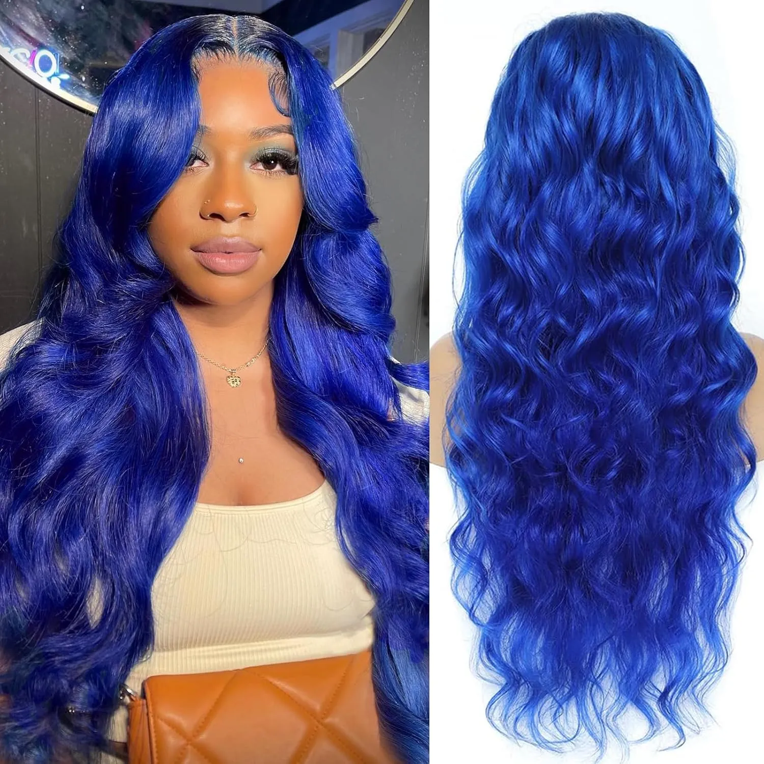 Otinid 30 Inch Blue Wig Human Hair 200 Density 13x4 HD Body Wave Lace Front Wigs Human Hair Pre Plucked Blue Human Hair Wig Color Lace Frontal Wigs For Woman