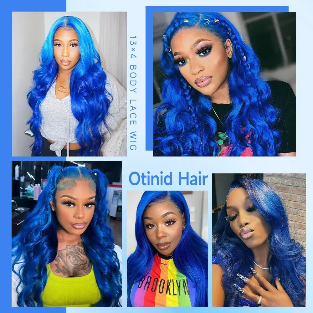 Otinid 30 Inch Blue Wig Human Hair 200 Density 13x4 HD Body Wave Lace Front Wigs Human Hair Pre Plucked Blue Human Hair Wig Color Lace Frontal Wigs For Woman