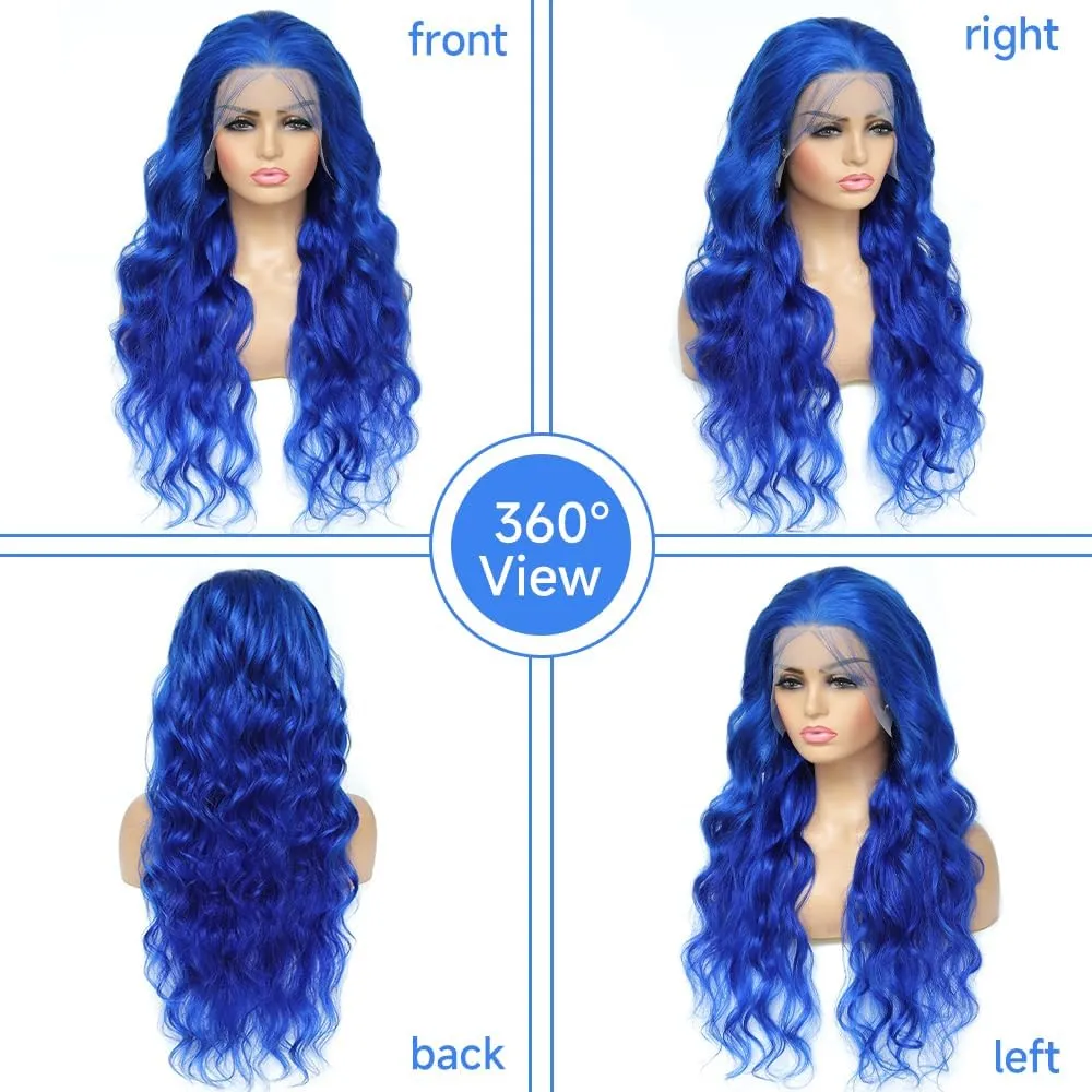 Otinid 30 Inch Blue Wig Human Hair 200 Density 13x4 HD Body Wave Lace Front Wigs Human Hair Pre Plucked Blue Human Hair Wig Color Lace Frontal Wigs For Woman