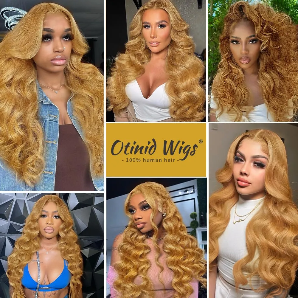 Otinid 30 Inch Honey Blonde Lace Front Wig Human Hair 13x4 Color Wigs Human Hair 27# Honey Blonde Body Wave Lace Front Wig Human Hair HD Lace Frontal Wigs 200 Density