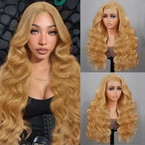 Otinid 30 Inch Honey Blonde Lace Front Wig Human Hair 13x4 Color Wigs Human Hair 27# Honey Blonde Body Wave Lace Front Wig Human Hair HD Lace Frontal Wigs 200 Density