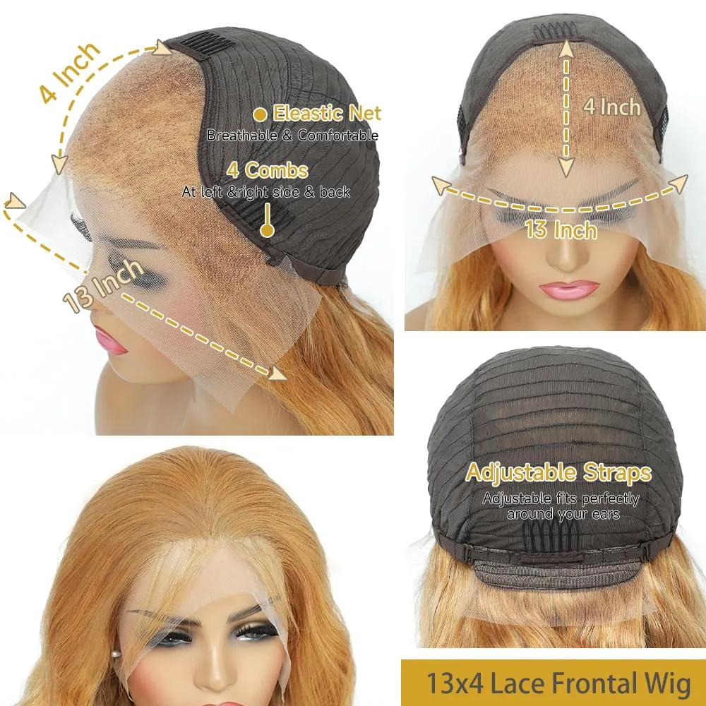 Otinid 30 Inch Honey Blonde Lace Front Wig Human Hair 13x4 Color Wigs Human Hair 27# Honey Blonde Body Wave Lace Front Wig Human Hair HD Lace Frontal Wigs 200 Density