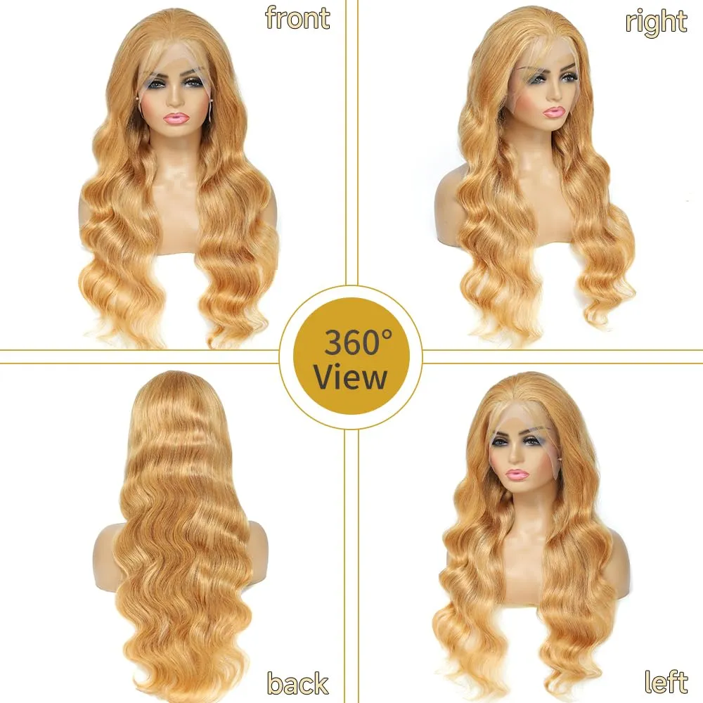 Otinid 30 Inch Honey Blonde Lace Front Wig Human Hair 13x4 Color Wigs Human Hair 27# Honey Blonde Body Wave Lace Front Wig Human Hair HD Lace Frontal Wigs 200 Density
