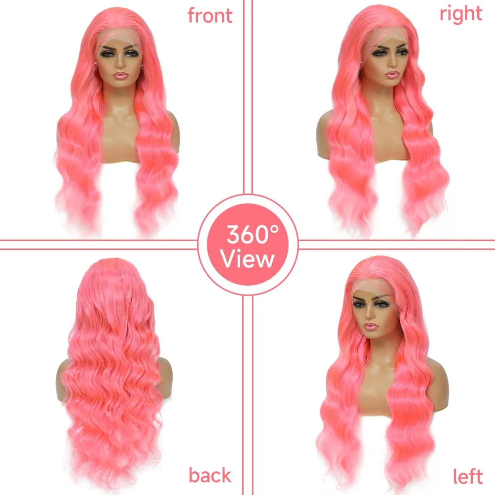 Otinid 30 Inch Pink Lace Front Wig Human Hair 13x4 HD Lace Front Wigs Human Hair Pre Plucked 200 Density Body Wave Lace Frontal Wig Human Hair Colored