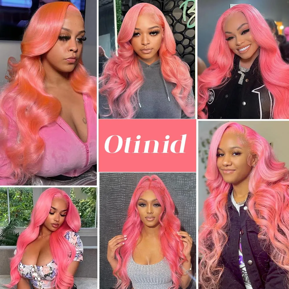Otinid 30 Inch Pink Lace Front Wig Human Hair 13x4 HD Lace Front Wigs Human Hair Pre Plucked 200 Density Body Wave Lace Frontal Wig Human Hair Colored