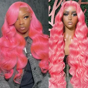 Otinid 30 Inch Pink Lace Front Wig Human Hair 13x4 HD Lace Front Wigs Human Hair Pre Plucked 200 Density Body Wave Lace Frontal Wig Human Hair Colored