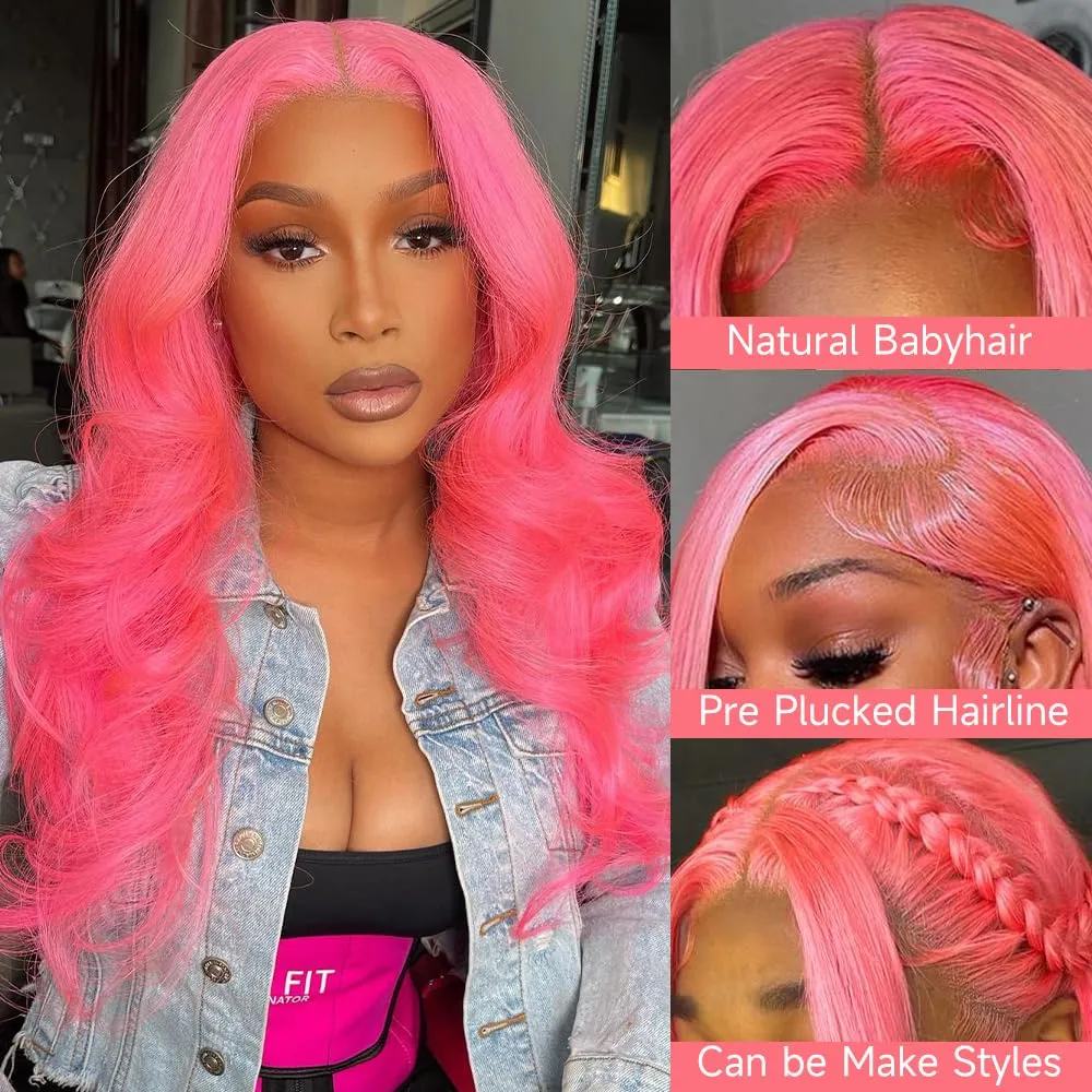 Otinid 30 Inch Pink Lace Front Wig Human Hair 13x4 HD Lace Front Wigs Human Hair Pre Plucked 200 Density Body Wave Lace Frontal Wig Human Hair Colored