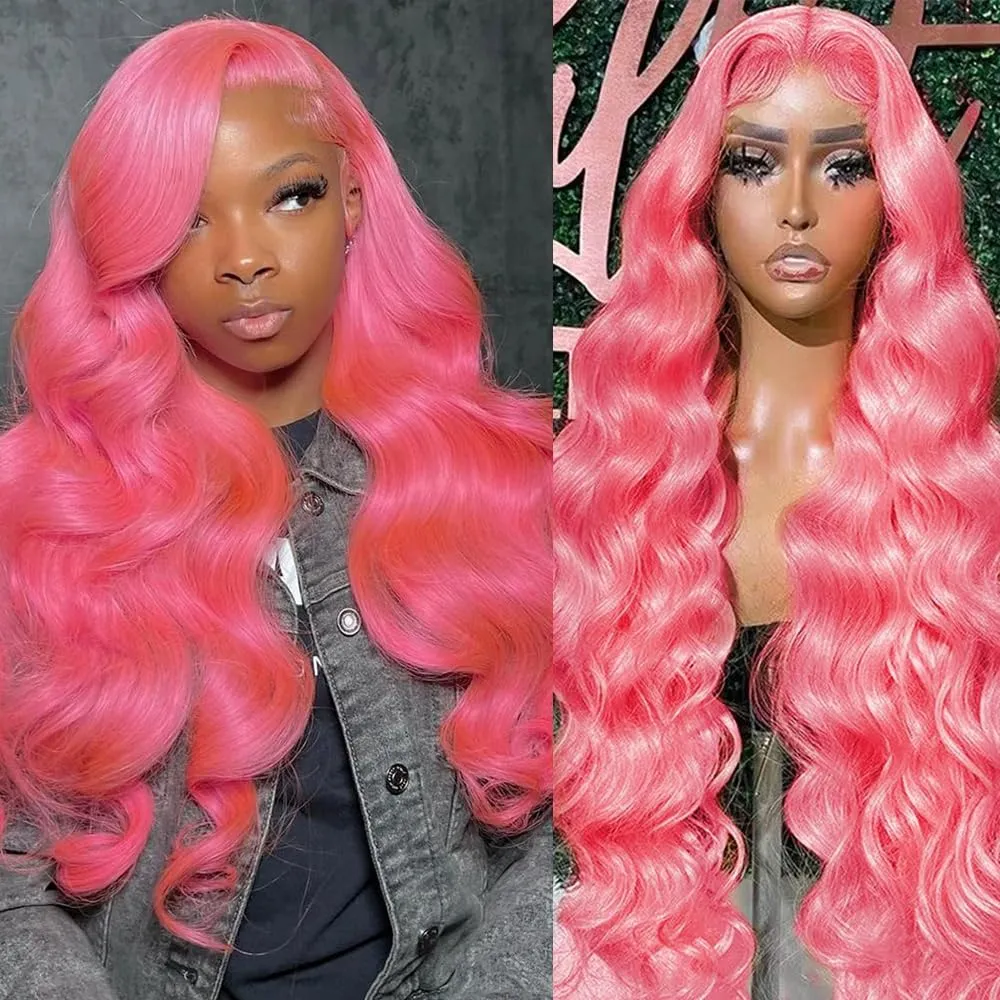 Otinid 30 Inch Pink Lace Front Wig Human Hair 13x4 HD Lace Front Wigs Human Hair Pre Plucked 200 Density Body Wave Lace Frontal Wig Human Hair Colored