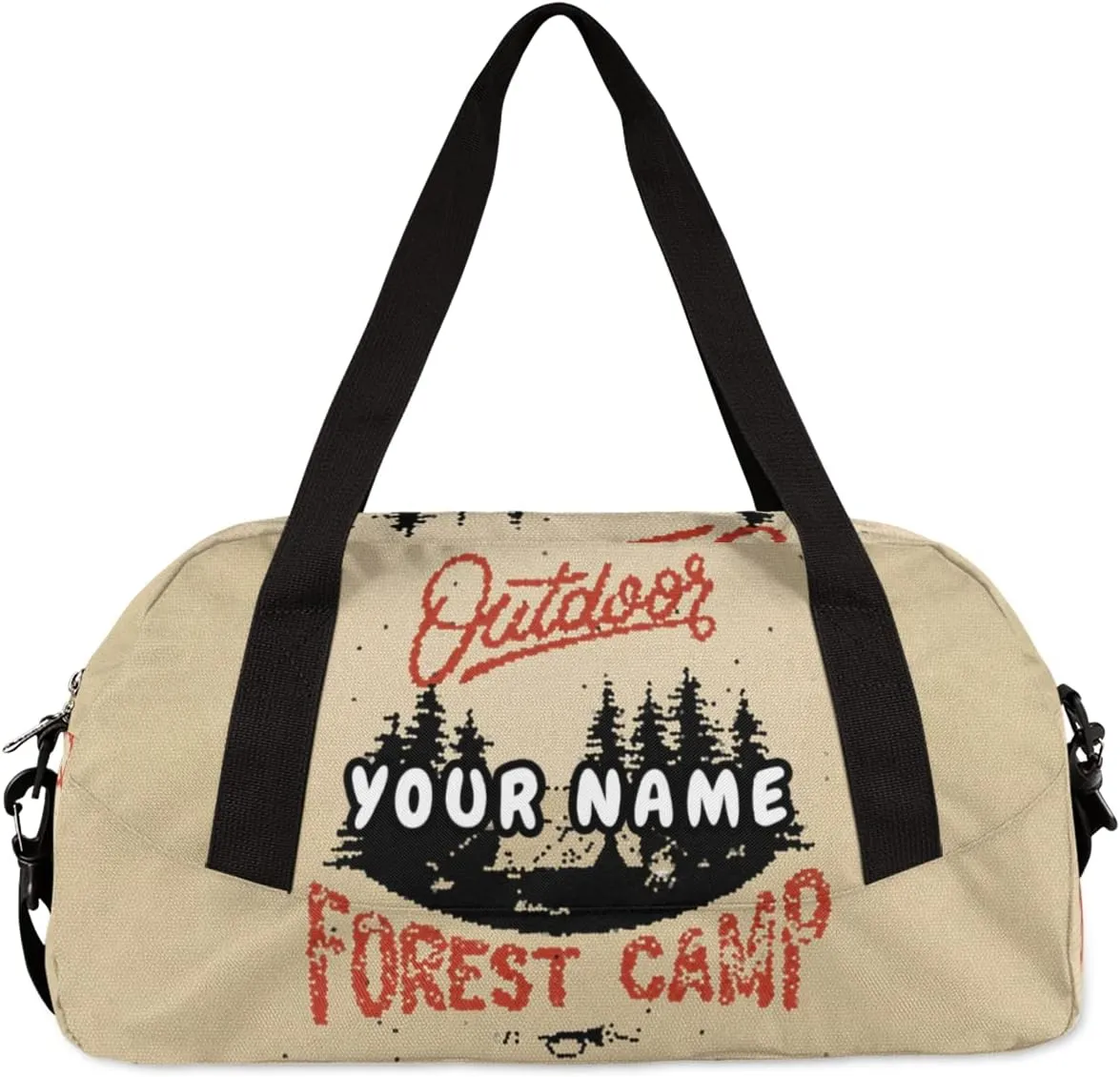 Outdoor Forest Camping Theme Personalized Kids Duffel Bag for Girls Boys, Camping Debris Custom Name Overnight Small Duffel Bag Carry On Weekend Sports Travel Bag for School Practice Gymnastics Ballet