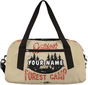 Outdoor Forest Camping Theme Personalized Kids Duffel Bag for Girls Boys, Camping Debris Custom Name Overnight Small Duffel Bag Carry On Weekend Sports Travel Bag for School Practice Gymnastics Ballet
