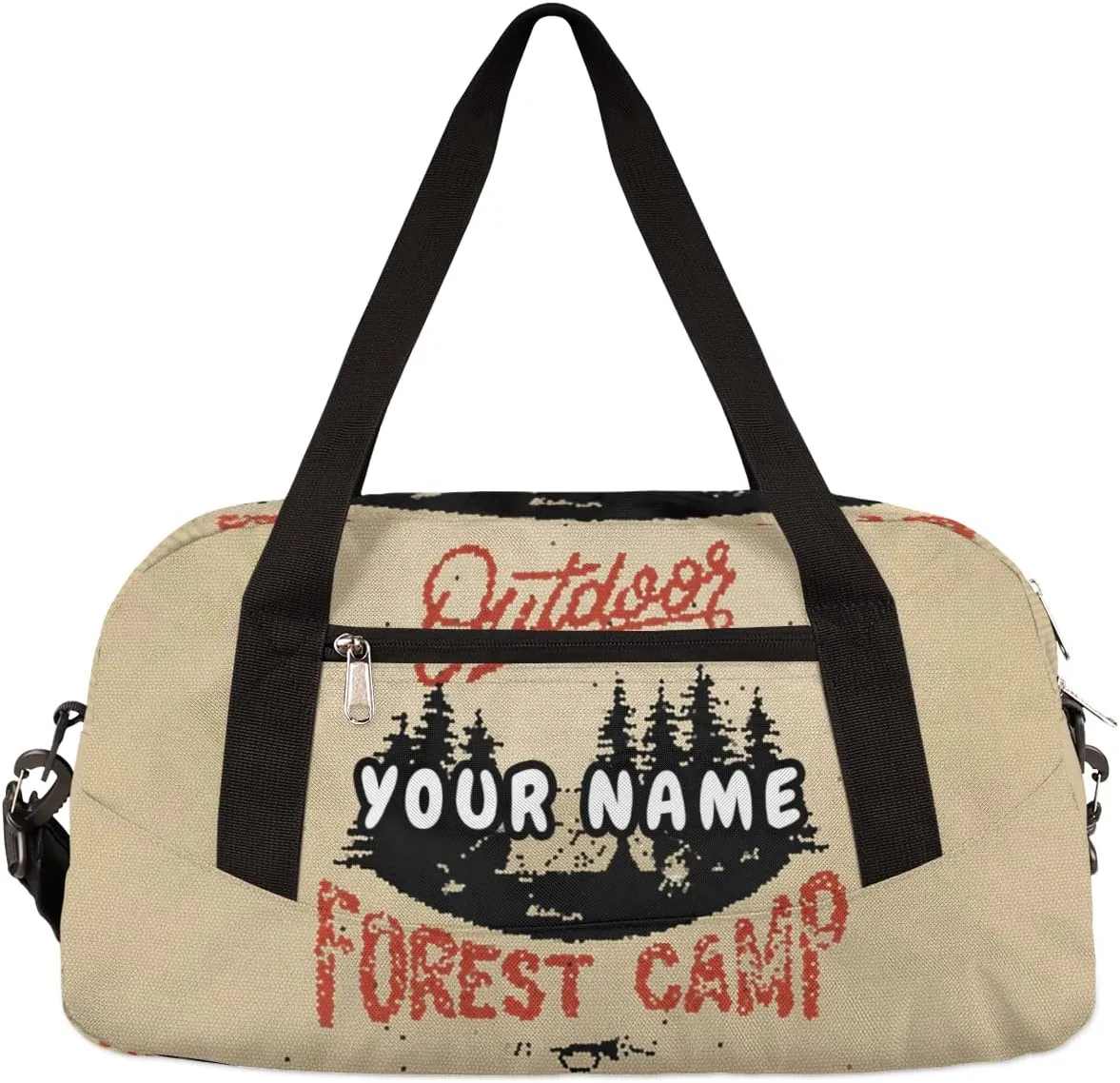 Outdoor Forest Camping Theme Personalized Kids Duffel Bag for Girls Boys, Camping Debris Custom Name Overnight Small Duffel Bag Carry On Weekend Sports Travel Bag for School Practice Gymnastics Ballet