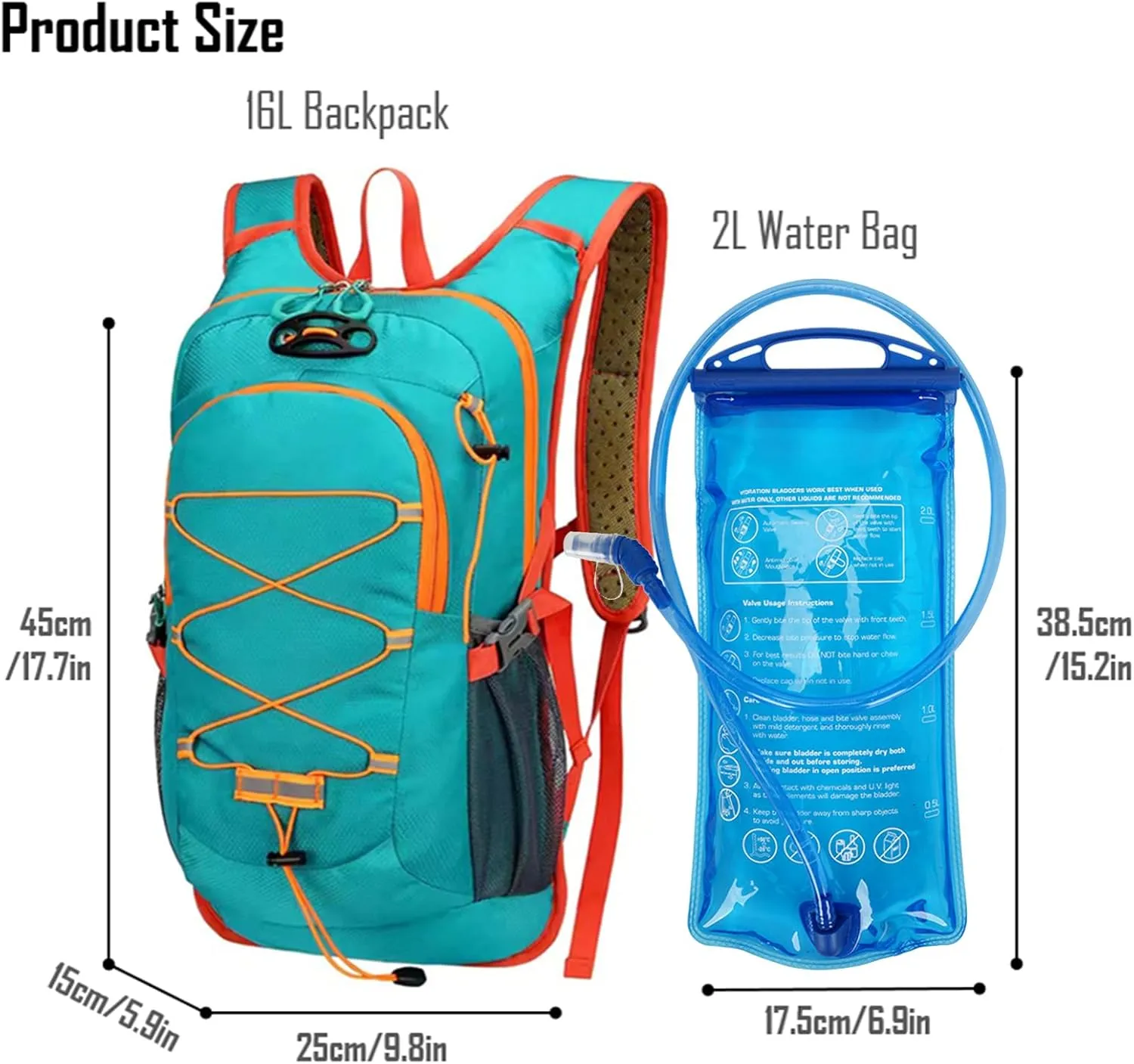 Outdoor Hydration Pack with 2L Water Bladder,Lightweight Running Backpack,Large Capacity Cycling Backpack,Daypack for Hiking Trail,Camping Backpack for Women Men