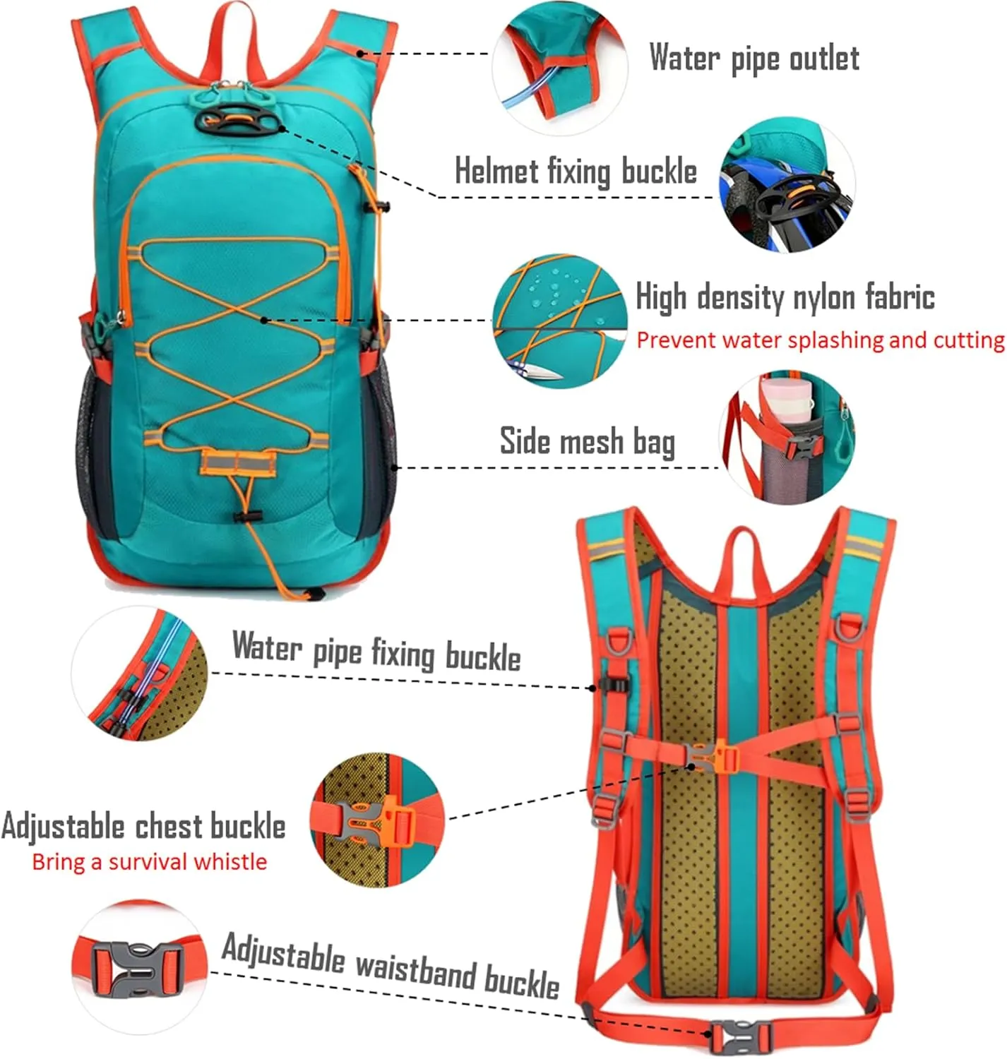 Outdoor Hydration Pack with 2L Water Bladder,Lightweight Running Backpack,Large Capacity Cycling Backpack,Daypack for Hiking Trail,Camping Backpack for Women Men