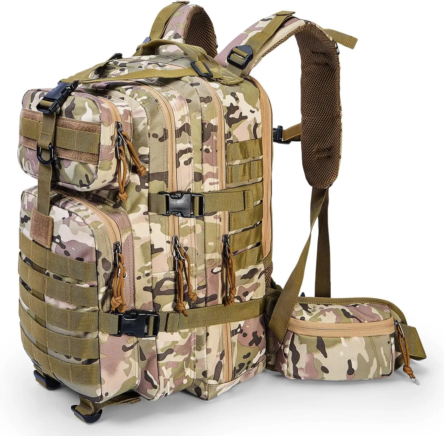 Outdoor Tactical Backpack Military for Men - Army Style MOLLE Survival Rucksack - 3 Day Assault Pack for Travel Hiking Hunting Camping Gym Camouflage Tan